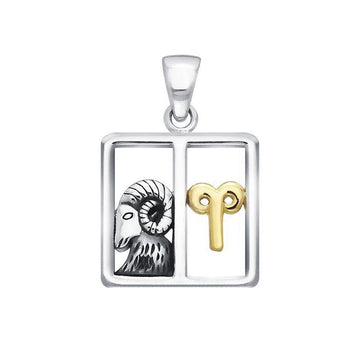 Aries Zodiac Symbol Silver and 14K Gold Accent Pendant MPD914 - Jewelry
